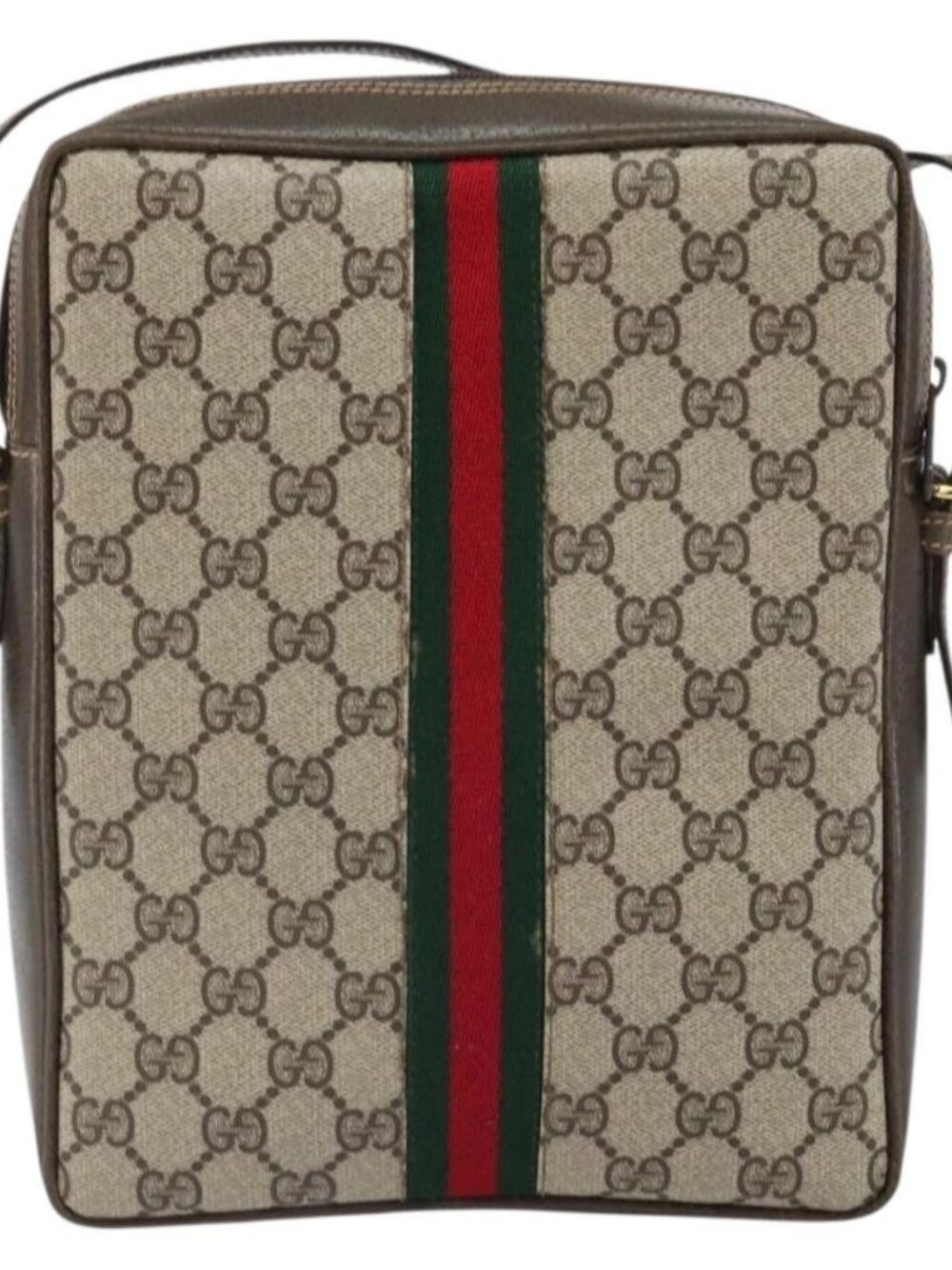 GUCCI GG Supreme Web Sherry Line Shoulder Bag PVC Beige Gold Auth 163502 - Picture 3 of 16